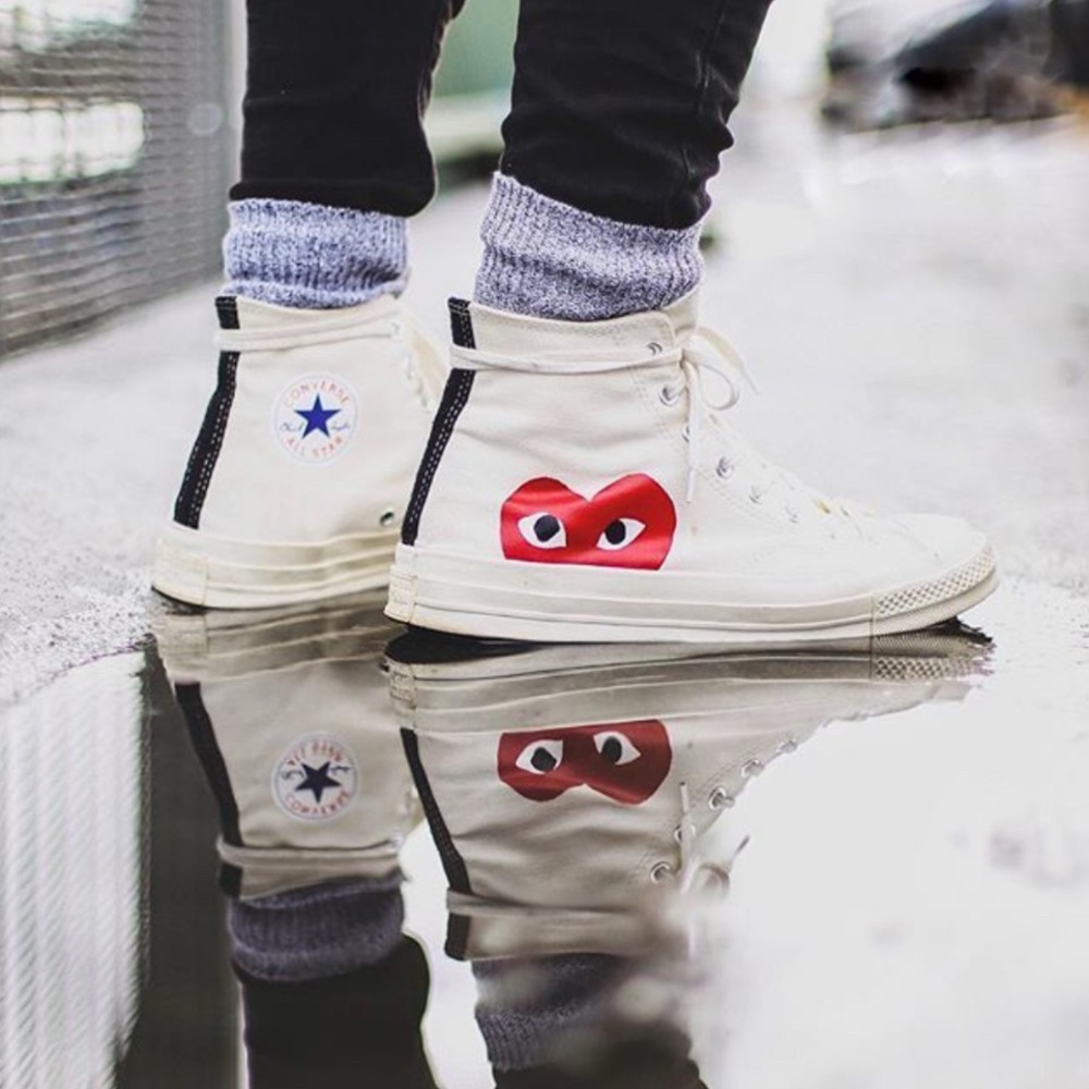 💲OLD - CDG Cream authentic retro high Converse top canvas sneakers - SIZE 11 - Picture 13 of 13